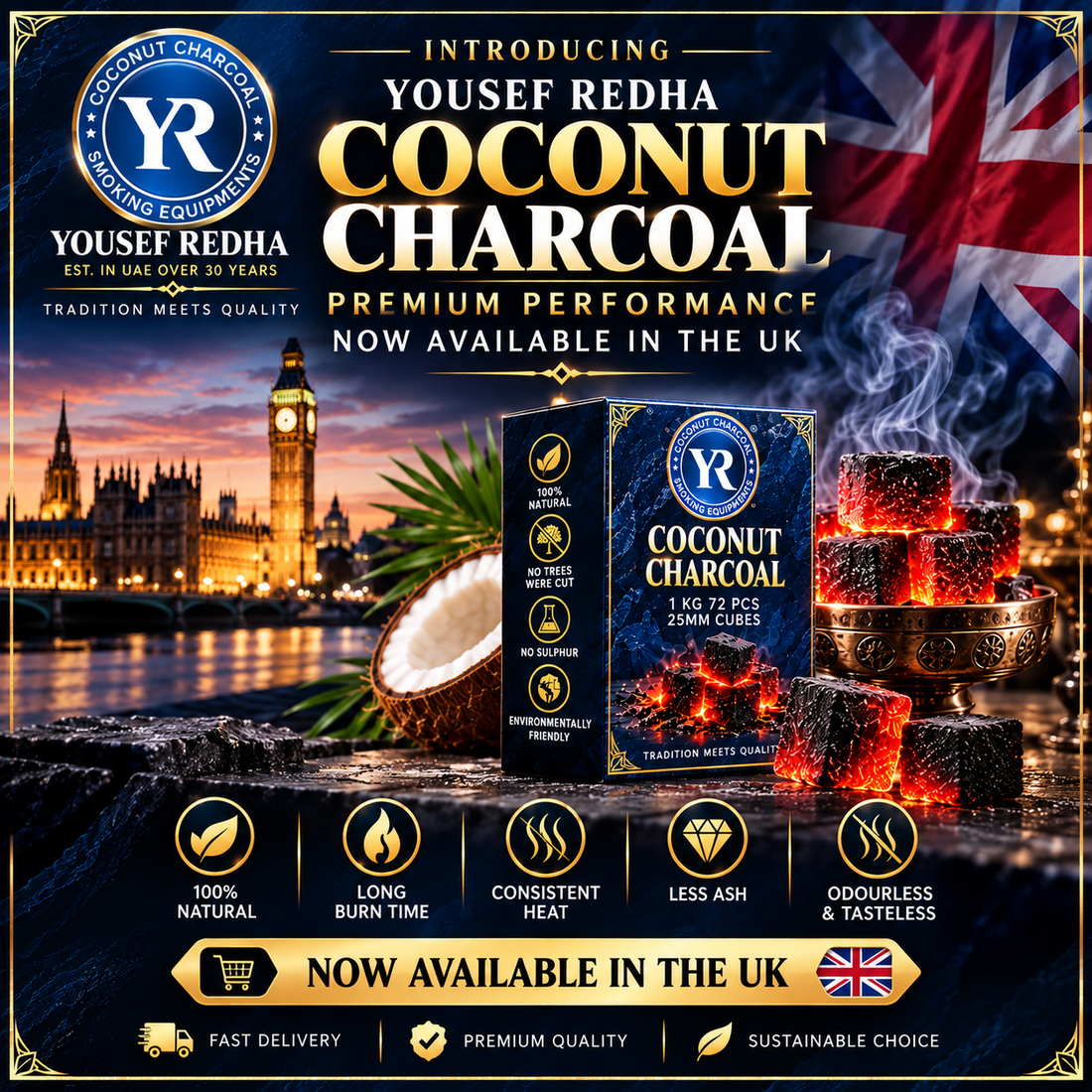 Introducing Yousef Redha Coconut Charcoal: Premium Performance Now Available in the UK